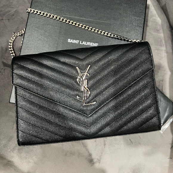 YSL envelope flap crossbody black and silver in size large - Picture 1 of 12